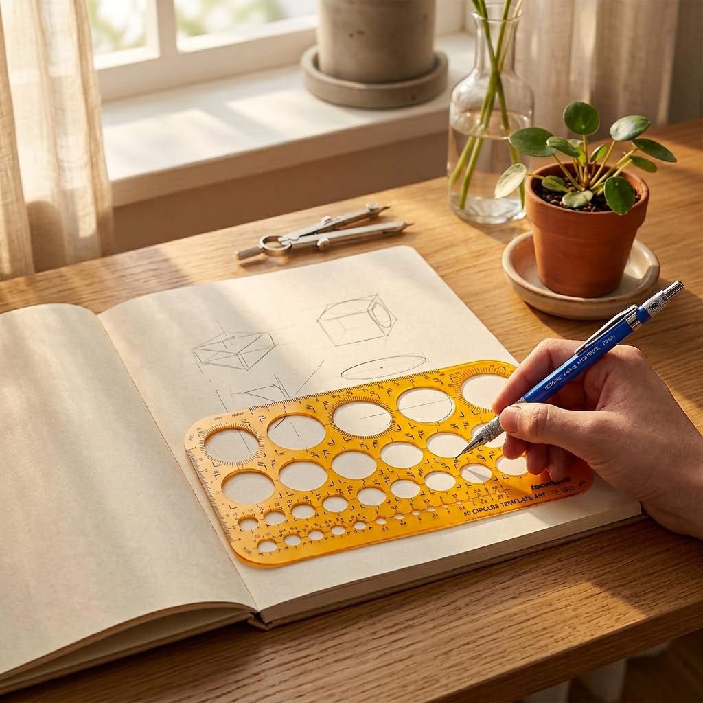 Isomars 45 Circles Drawing Template Stencil | Metric Circle Drafting Template with Built-in Scale | Transparent Plastic Geometry Drawing Tool for Architects, Engineers, Designers, Artists & Students