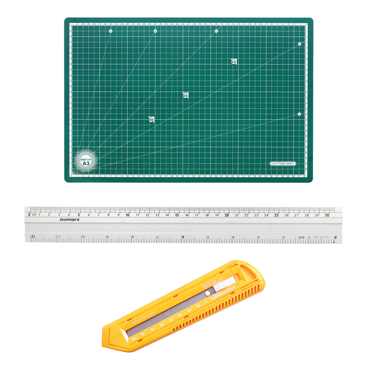 Isomars A3 Self-Healing Cutting Mat with 12 Inch Aluminium Scale & Jumbo Paper Cutter | Precision Cutting Kit for Paper Craft, Artwork, Office, School & DIY Projects