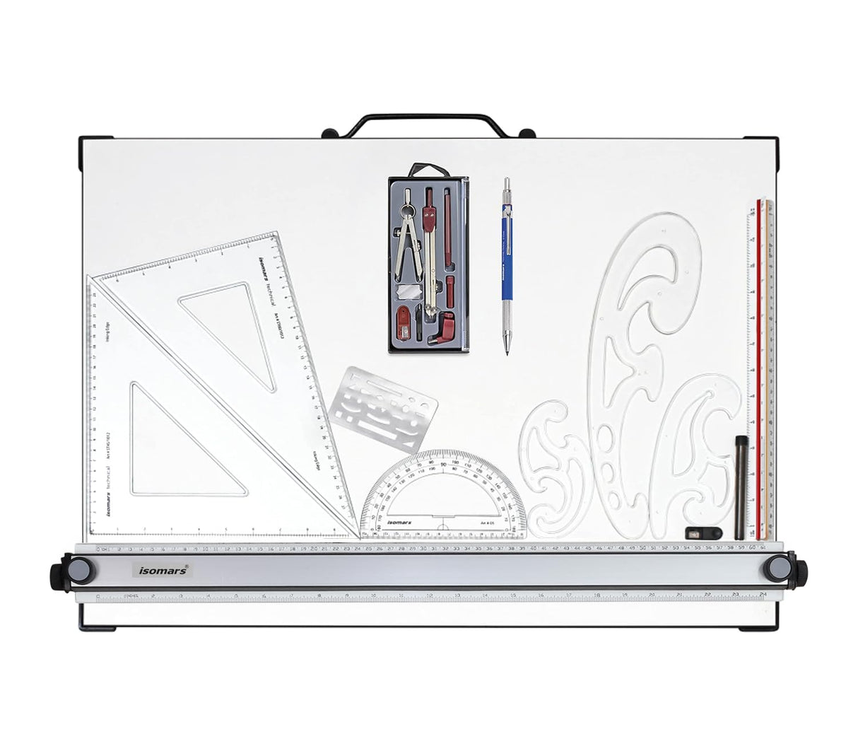 Isomars A2 Drawing & Drafting Kit | 18.5" x 25.5" Drafting Board with Compass Set, Set Squares, Pencil, Triangular Scale & Protractor | Technical Drawing Kit for Architects, Engineers, Students & Professionals