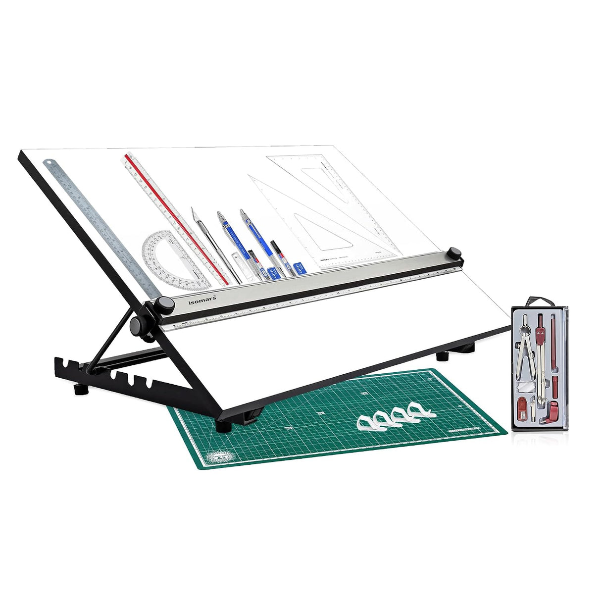 Isomars Drawing Drafting Board -A2 - 18.5"x25.5" Table Model | Set Of 10 - Technical Drawing & Drafting Items Ideal for Architects, Engineers, Designers & Artists Students and Professionals