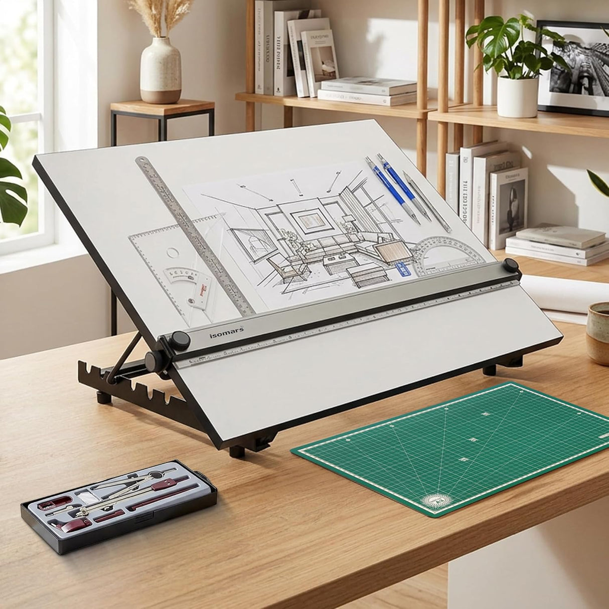 Isomars A2 Drawing Board Table Model Kit (Set of 10 Items) - Comes with 18.5" x 25" Drawing & Drafting Board Ideal for Architects, Engineers, Designers & Artists Students and Professionals