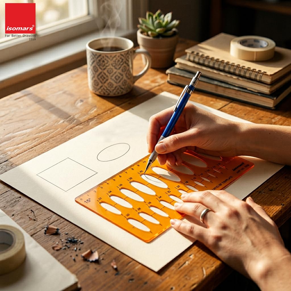 Isomars 15 Degrees Ellipse Ellipses Shapes Figure Symbols Drafting Drawing Template Stencil (15°)