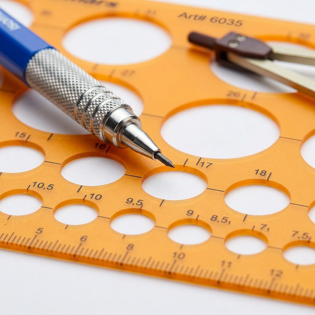 Isomars Circle Template Stencil with Multiple Diameter Sizes, Precision Geometry Drafting Tool with cm/mm Ruler, Degree Angle Guides & Smooth Round Edges for Students, Engineers, Architects & Designers