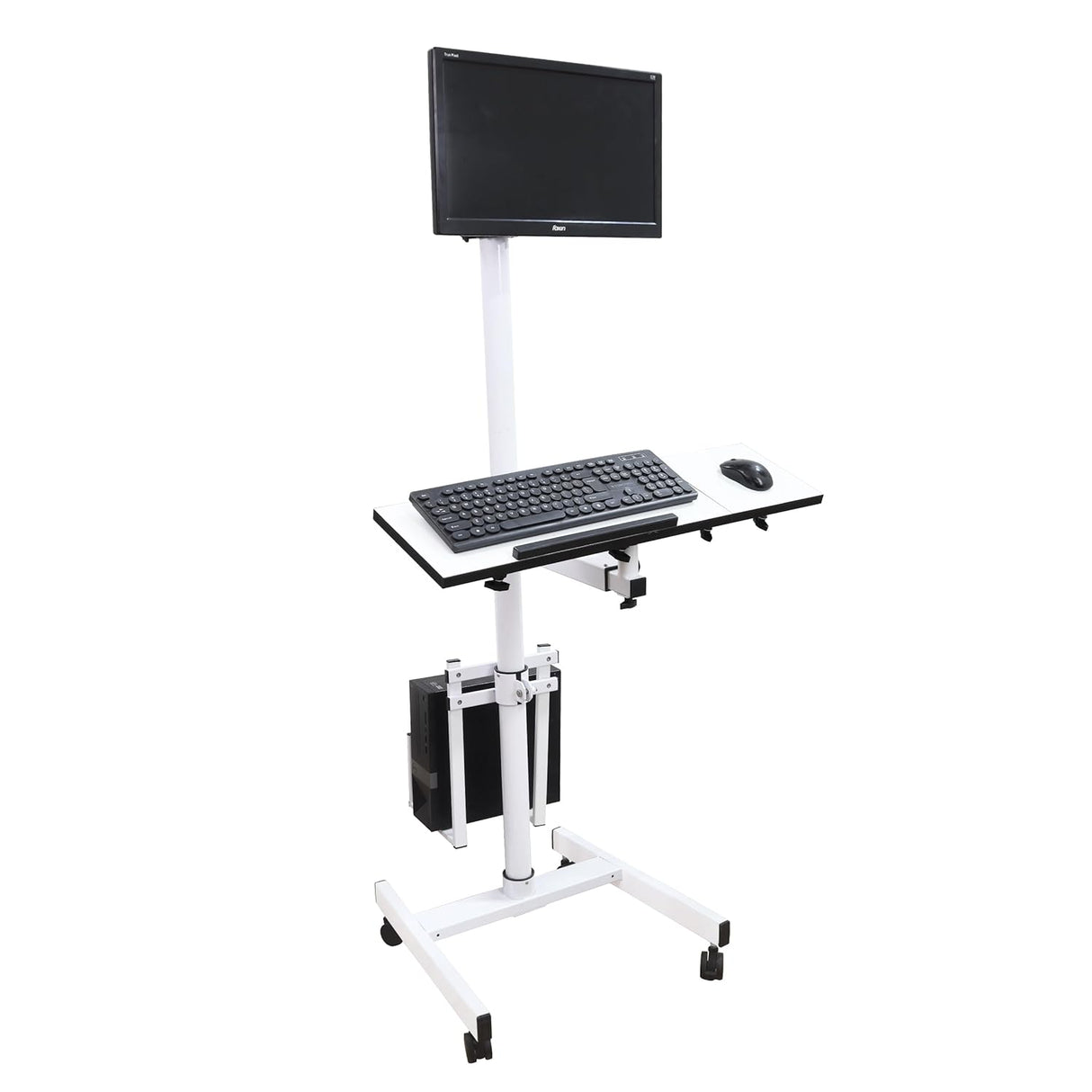 Isomars Computer Standing Desktop Workstation with Adjustable Monitor Mount White