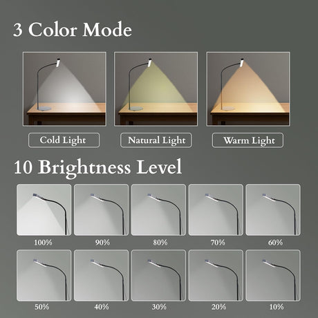 Isomars Dimmable Desk Light with 3 Color Modes and 10 Brightness Levels