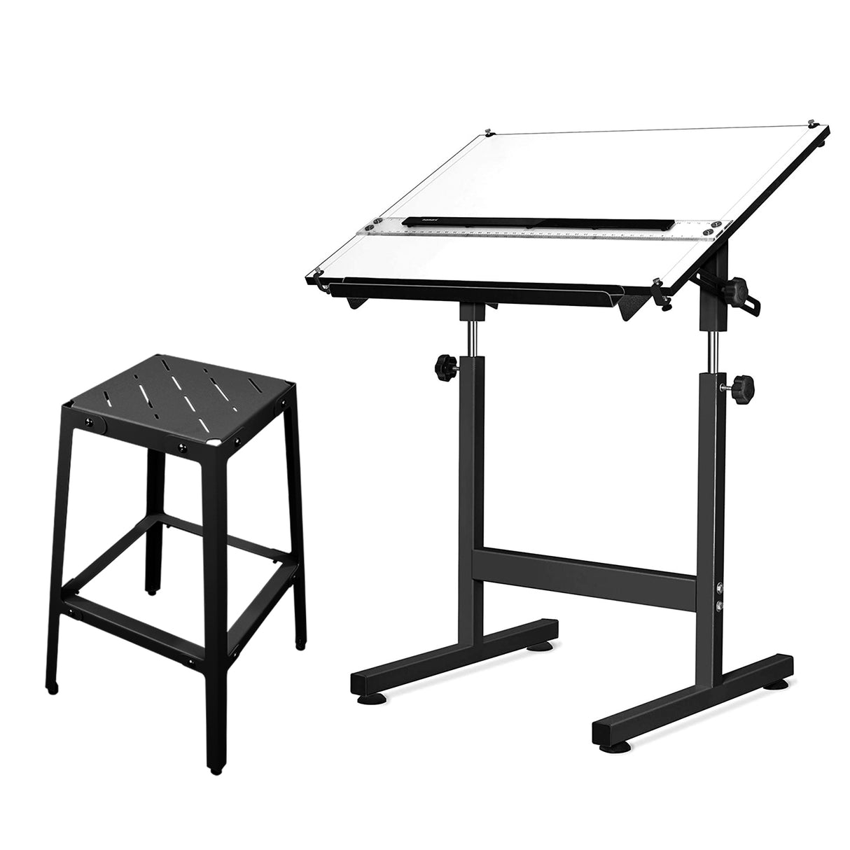 Isomars Drawing Drafting Board Table - Scholar with Parallel Ruler A1 White Laminated Board 25.5"x35" and Drafting Metal Stool Set | Complete Engineer, Draughtsman. Architects Drafting Set
