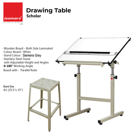 Scholar A1 Drafting Table with Parallel Scale & Metal Stool