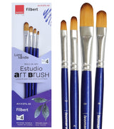 Isomars Estudio Filbert Paint Brush Set of 4 Professional Synthetic Long Handle Artist Brushes
