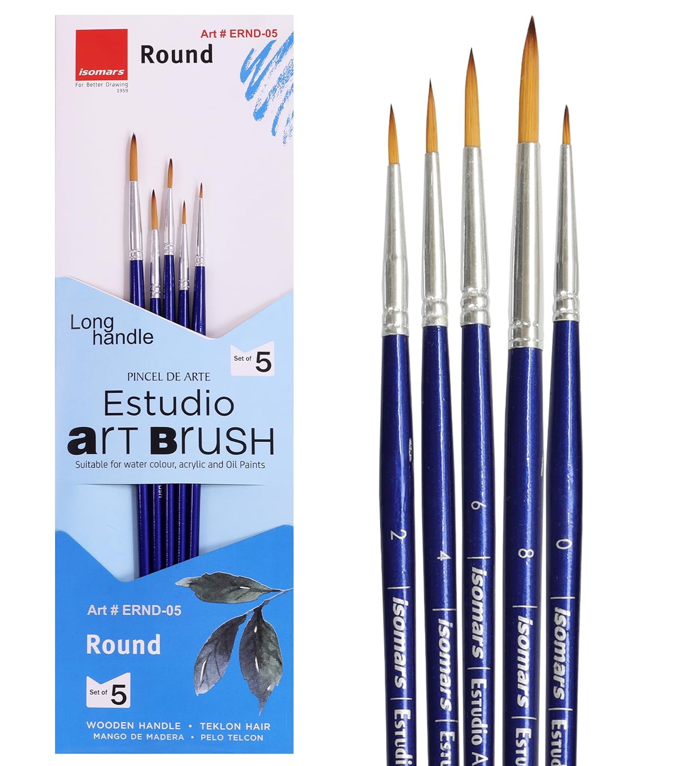Isomars Estudio Round Paint Brush Set of 5 Professional Synthetic Long Handle Artist Brushes