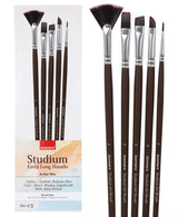 Isomars Extra Long Handle Artist Mix Paint Brush Set Of 5 For Acrylic And Watercolor Painting