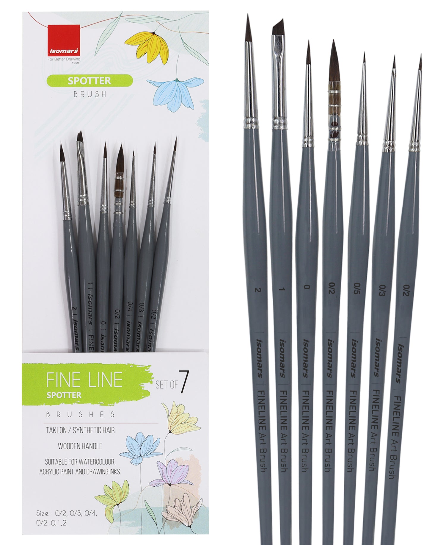 Isomars Fineline Spotter Brush Set Of 7 For Miniature Painting And Fine Detailing