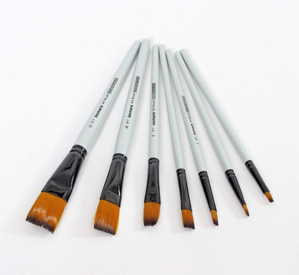 Isomars Flat Paint Brush Set of 7 with Colour Palette for Artists