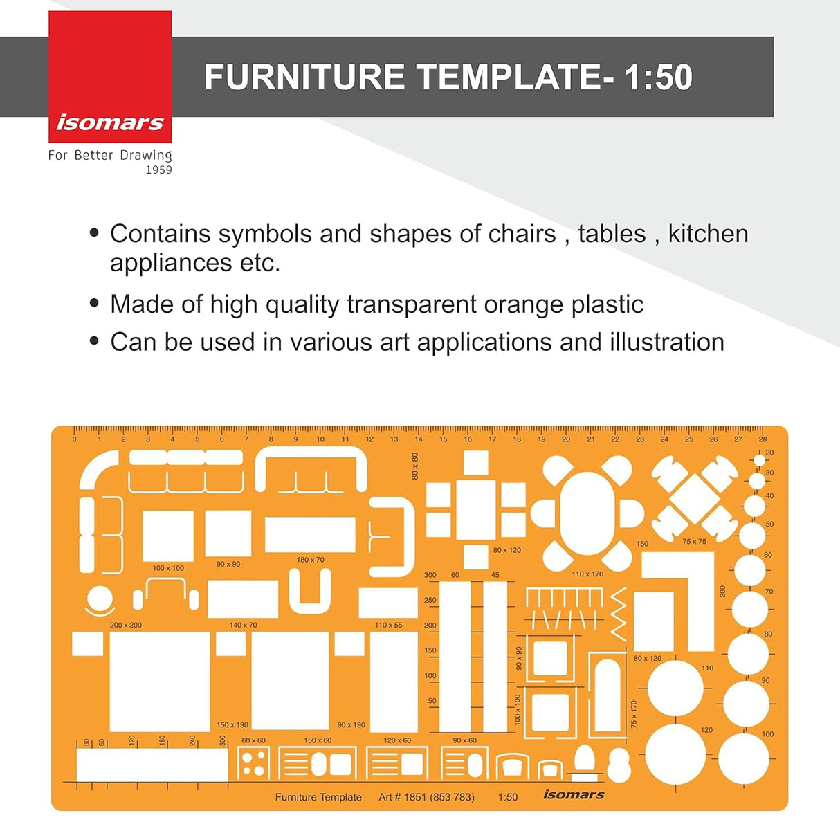 Isomars Architect Templates | Drawing Drafting Template | 1:50 | 1:100 | 1:200 | for Architecture, Furniture, House Planning | Hoise Blueprint & Mapping | Interior Designing