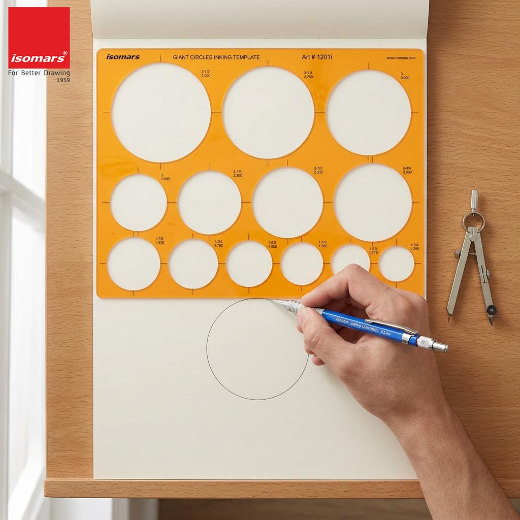 Isomars Giant Circles Drawing Template, Large Circle Stencil for Engineering & Drafting, Precise Geometry Tool for Architects, Designers & Students, Transparent Plastic, Multiple Sizes