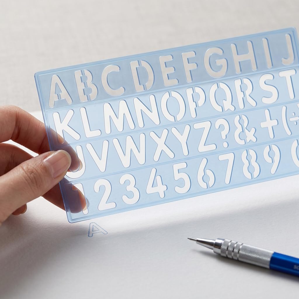 Isomars Lettering Stencil Set of 5, Reusable Alphabet & Number Templates with 4 Letter Stencils and 12 Inch Ruler, Uppercase, Lowercase, Symbols in 8mm, 10mm, 20mm & 30mm for Sign Making, DIY Crafts & School Projects
