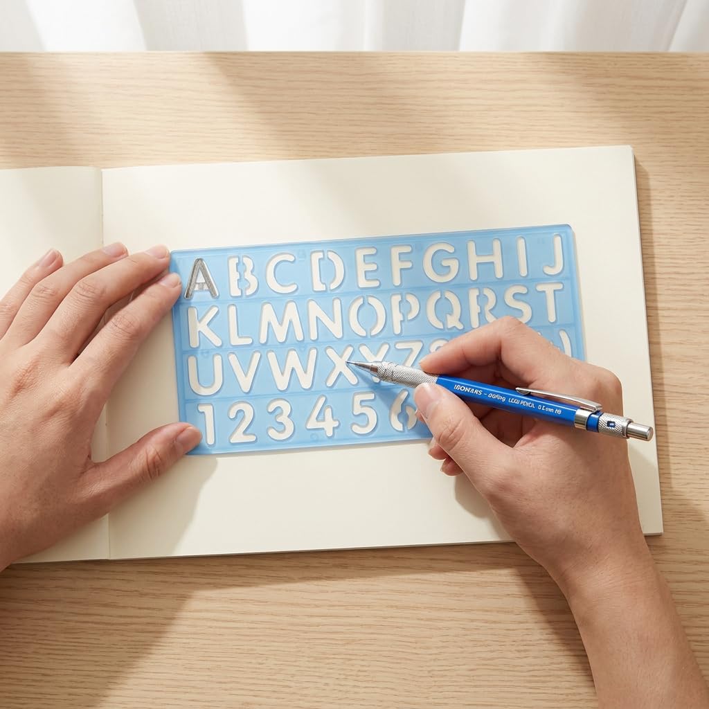 Isomars Lettering Stencil Set of 5, Reusable Alphabet & Number Templates with 4 Letter Stencils and 12 Inch Ruler, Uppercase, Lowercase, Symbols in 8mm, 10mm, 20mm & 30mm for Sign Making, DIY Crafts & School Projects