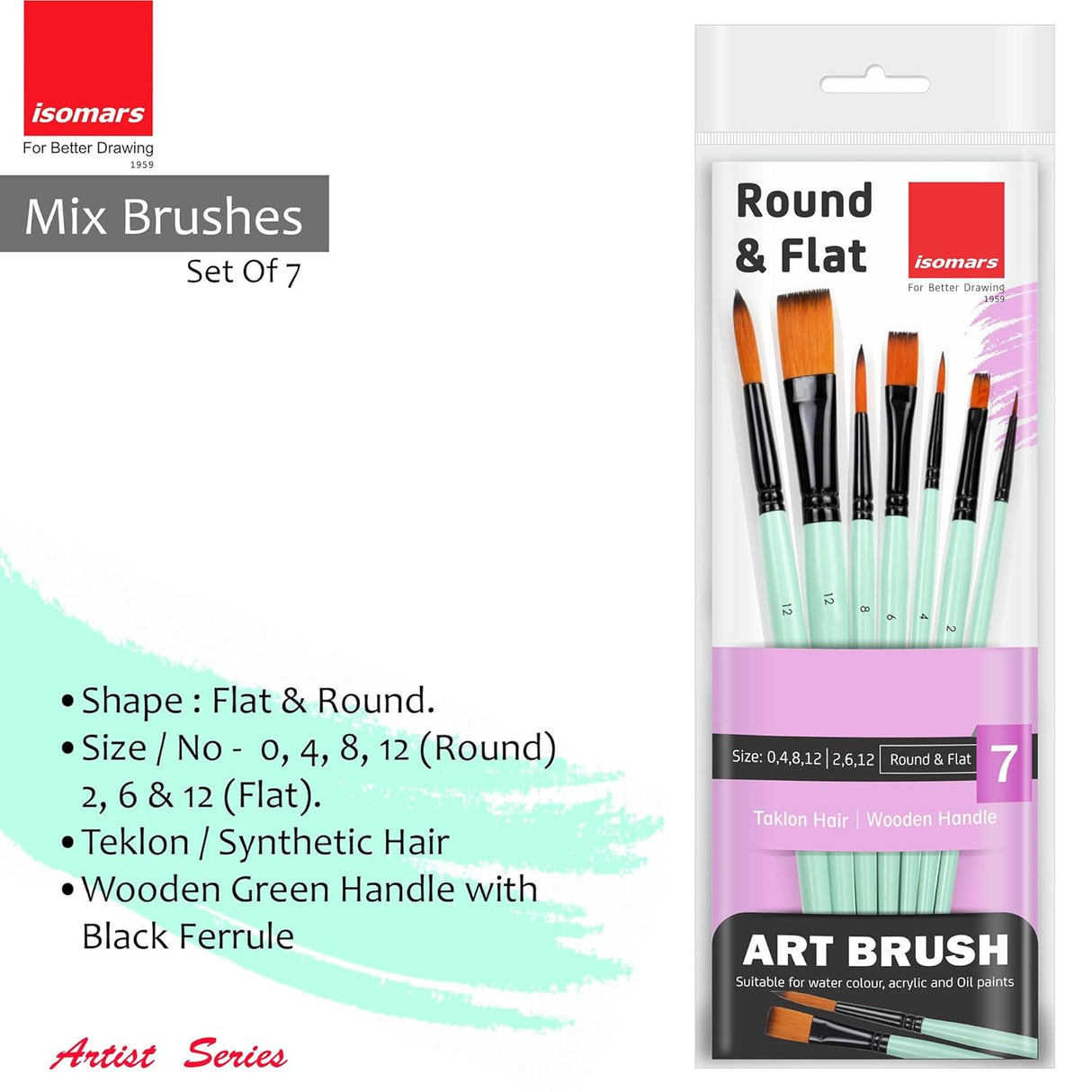 Isomars Multi Purpose Artist Brush Kit for Detailing Broad Strokes and Blending
