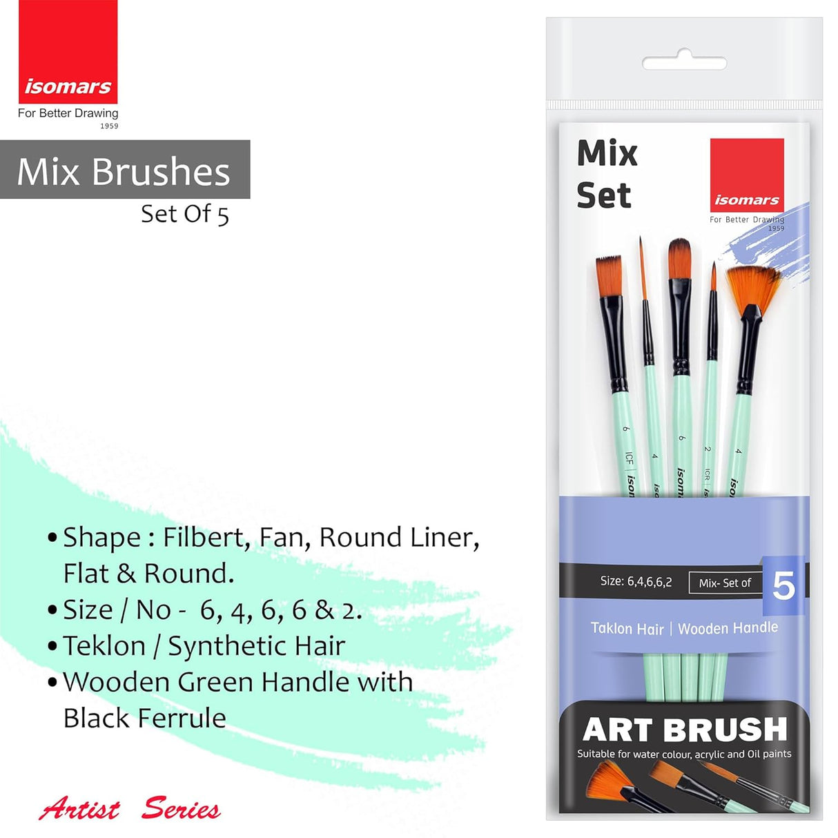 Isomars Multi Shape Technique Paint Brush Set for Detailing Blending and Texture