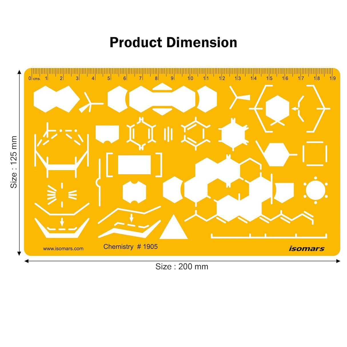 Isomars Organic Chemistry Drawing Template Stencil, Molecular Structure & Chemical Bond Diagram Tool with Benzene Rings, Hexagons, Reaction Symbols and cm/mm Ruler for Students, Chemistry Practicals & Scientific Drafting