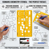 Isomars Organic Chemistry Drawing Template Stencil, Molecular Structure & Chemical Bond Diagram Tool with Benzene Rings, Hexagons, Reaction Symbols and cm/mm Ruler for Students, Chemistry Practicals & Scientific Drafting