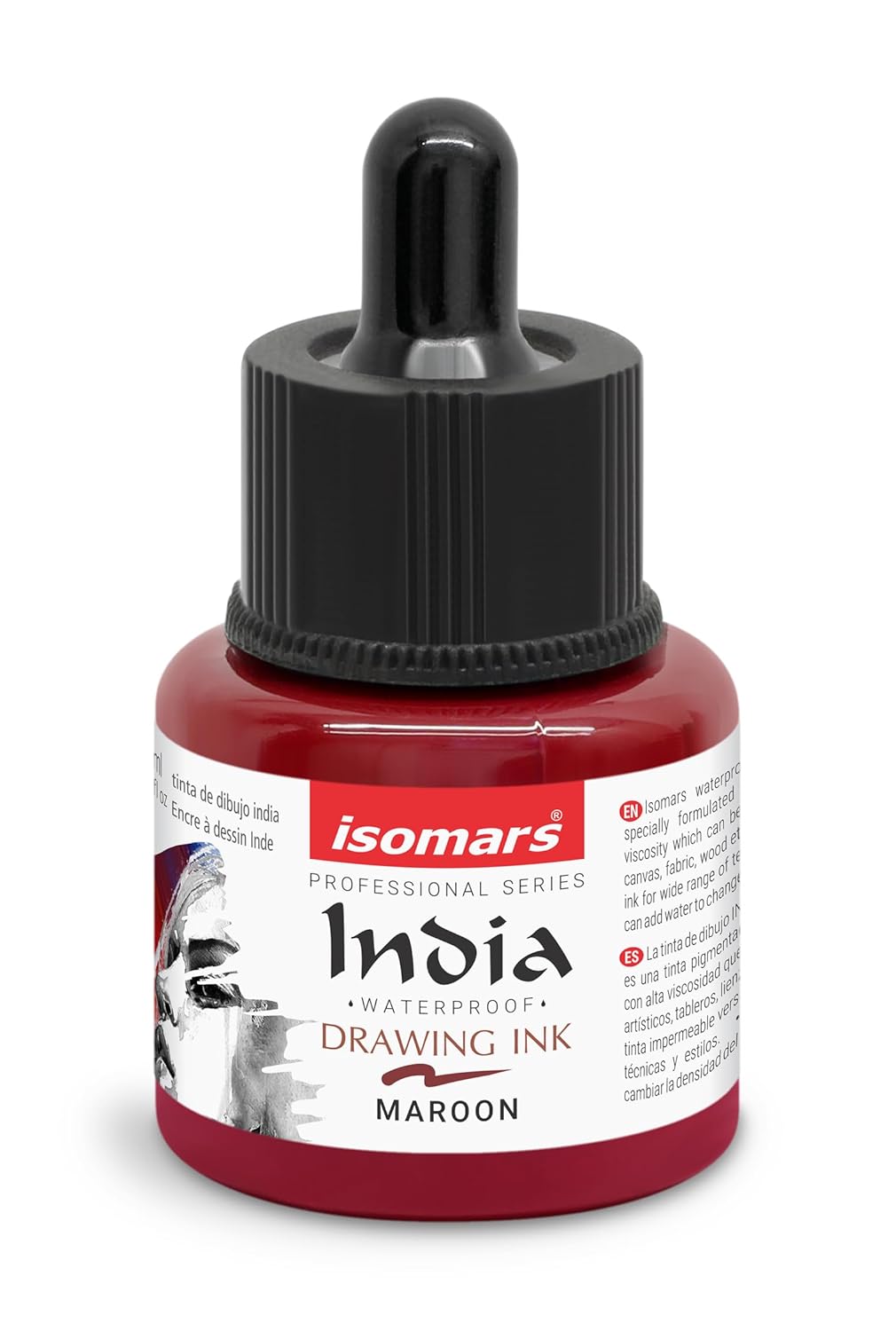 Isomars Permanent Waterproof Maroon Artist Ink with Precision Dropper
