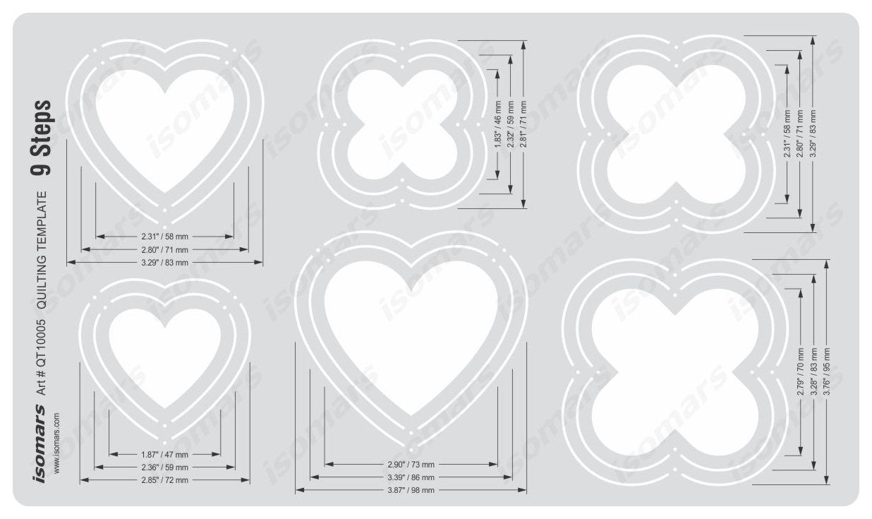 Isomars Plastic Quilting Template 9 Steps for Graduated Stitching Designs