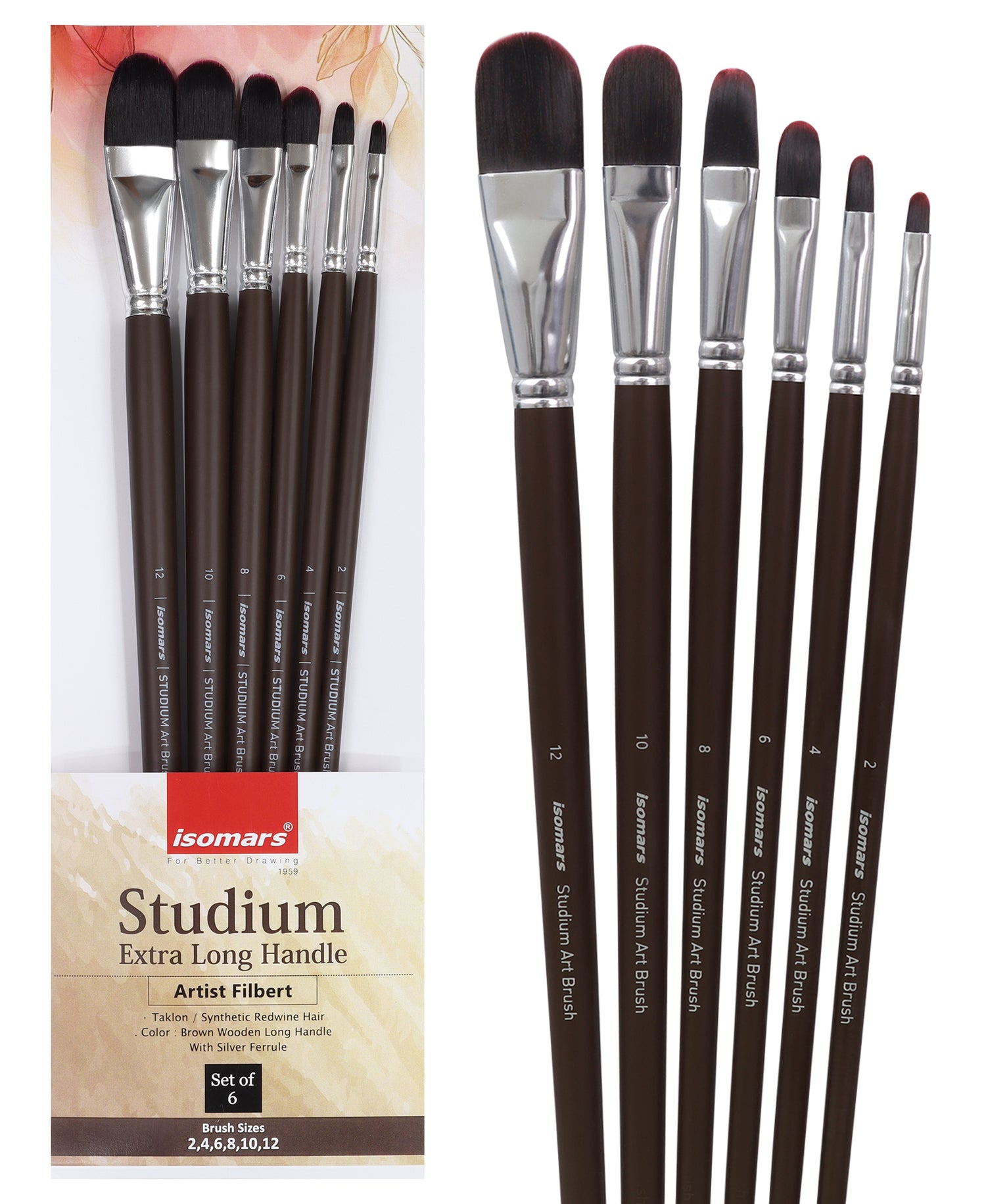 Isomars Professional Filbert Paint Brush Set Of 6 For Acrylic And Watercolor Painting