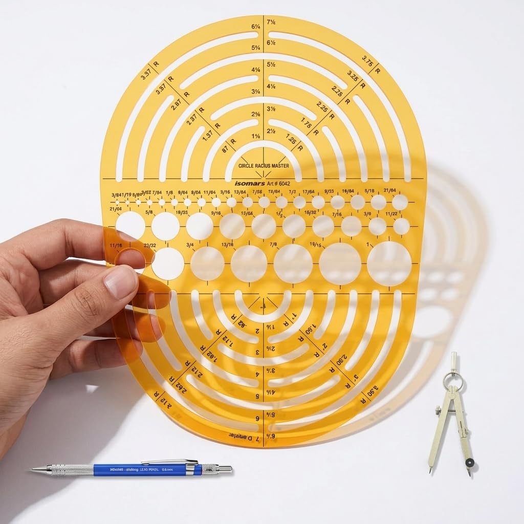 Isomars Radius Master Circle Template, Large Circle and Semi Circle Arc Drafting Stencil with Multiple Radius Measurements for Architects, Engineers, Designers, Technical Drawing & Blueprint Planning