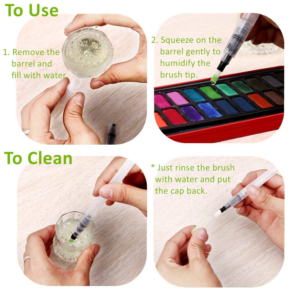 Isomars Refillable Aqua Brush Set for Blending Watercolor and Pigments