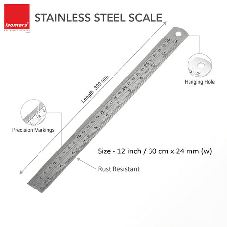 Isomars Triangular Scale 12 Inch with Stainless Steel Measuring Ruler 12 Inch Combo Set | Architect & Engineering Drafting Ruler | Multi-Scale Metric Drawing Tool for Students & Professionals - Isomars