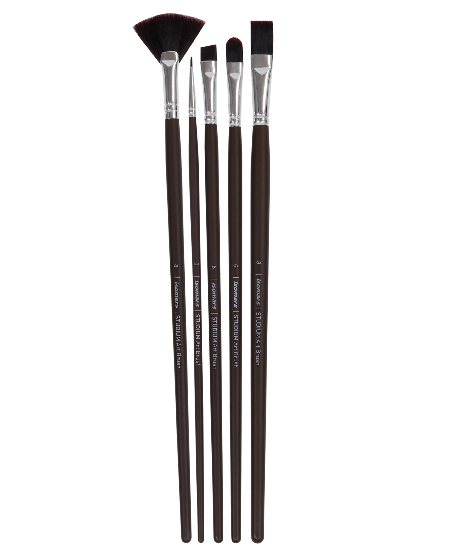 Isomars Studium Extra Long Handle Artist Brush Set Of 5 For Acrylic Watercolor And Oil Painting