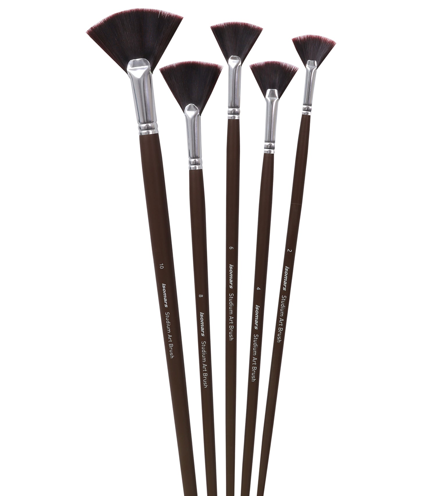 Isomars Studium Extra Long Handle Fan Brush Set Of 5 For Acrylic And Watercolor Painting