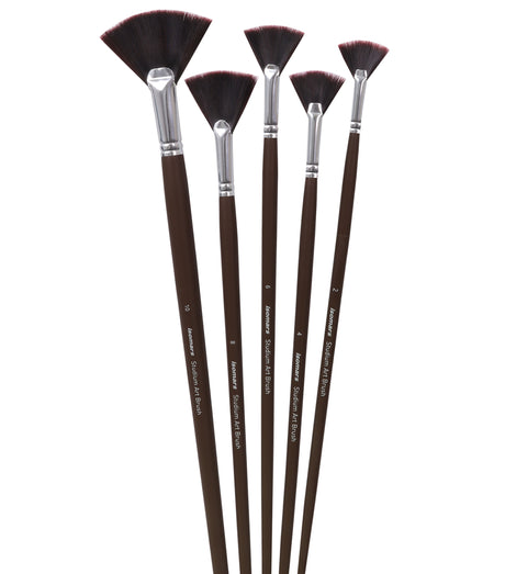 Isomars Studium Extra Long Handle Fan Brush Set Of 5 For Acrylic And Watercolor Painting