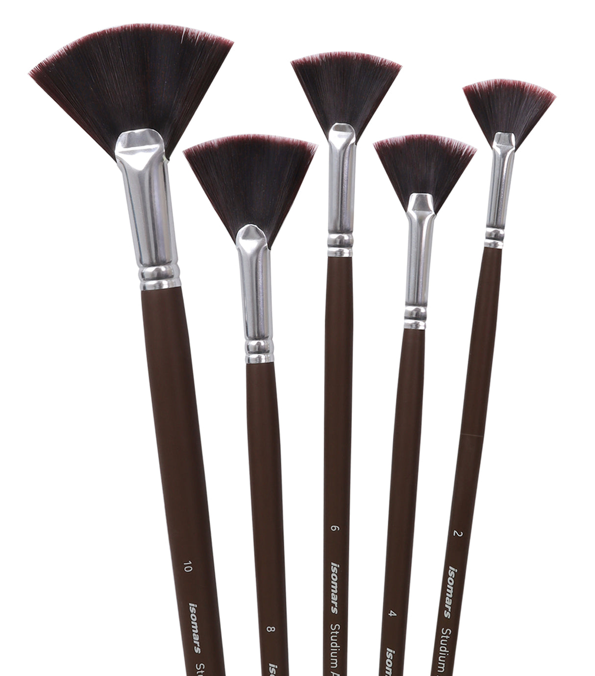 Isomars Studium Extra Long Handle Fan Brush Set Of 5 For Acrylic And Watercolor Painting
