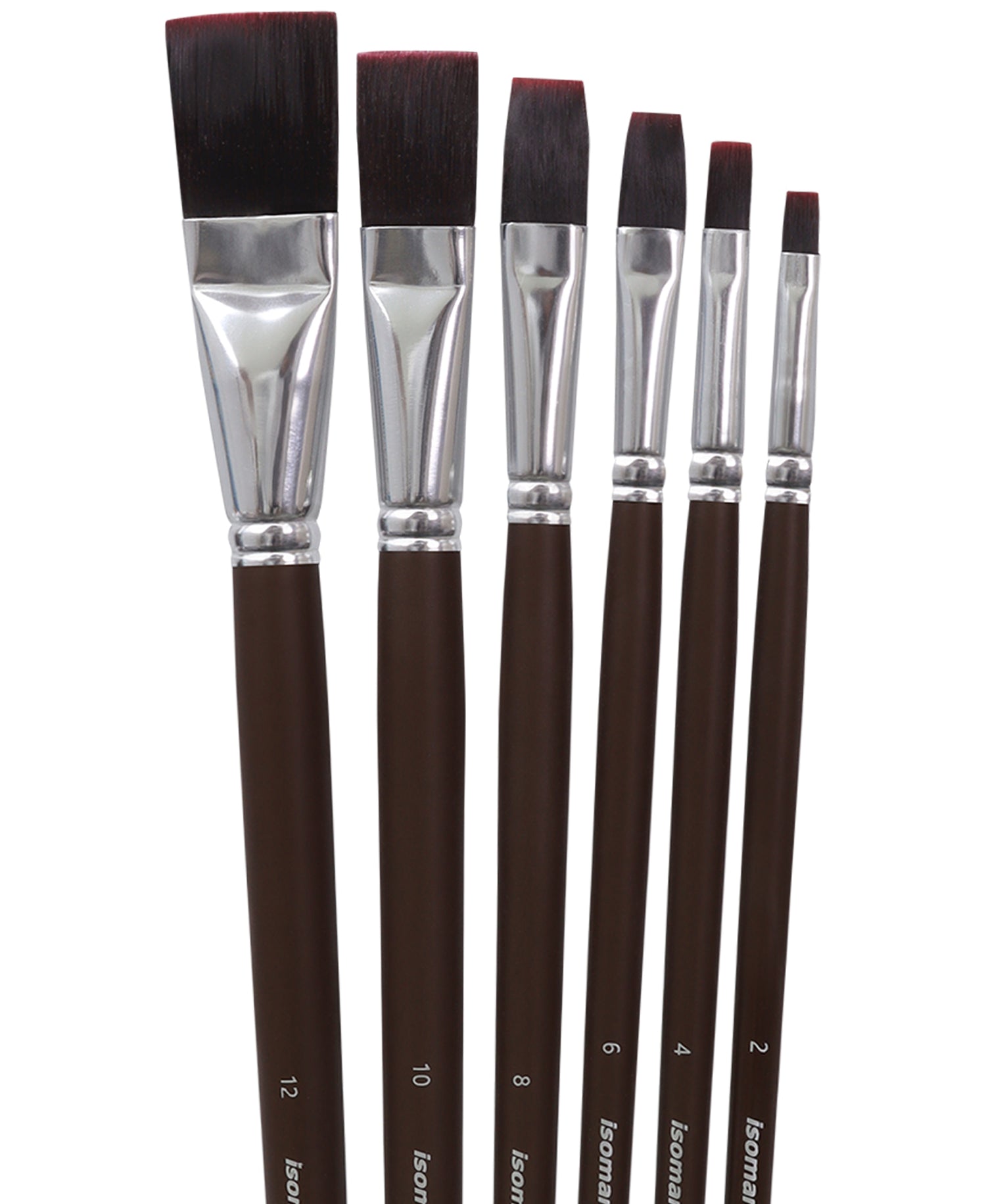 Isomars Studium Extra Long Handle Flat Paint Brush Set Of 6 For Acrylic And Watercolor Painting
