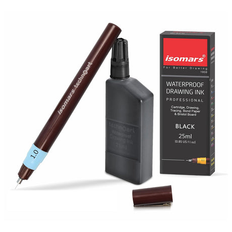 Isomars Technoart 1.0mm Technical Drawing Pen With Waterproof Black Ink Set