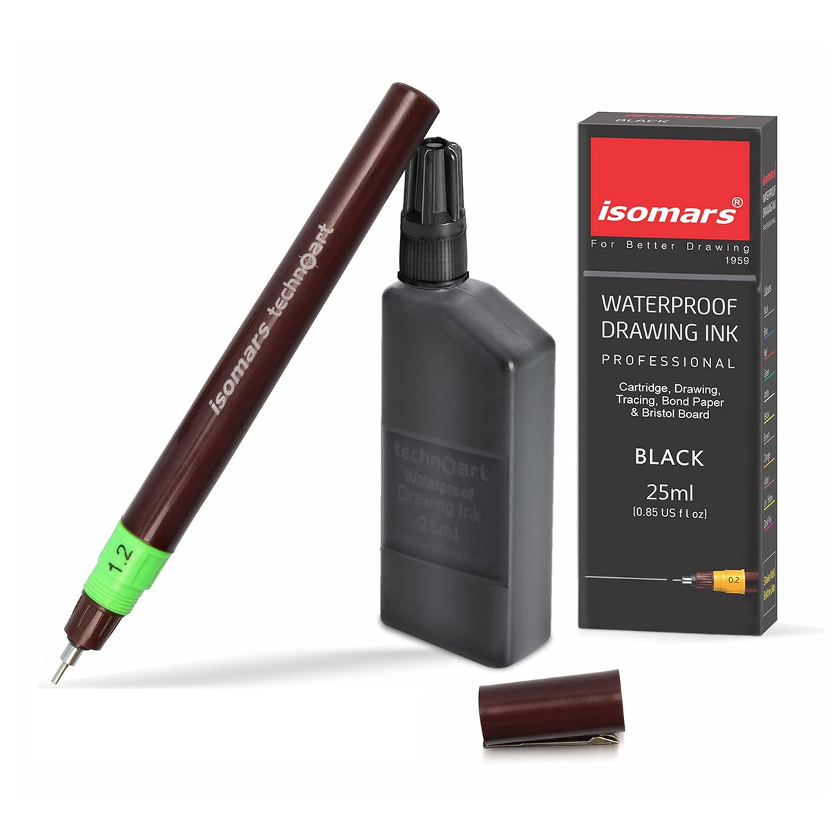 Isomars Technoart 1.2mm Technical Drawing Pen With Waterproof Black Ink Set