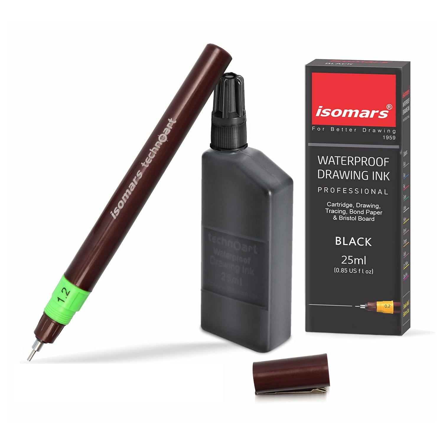 Isomars Technoart 1.2mm Technical Drawing Pen With Waterproof Black Ink Set