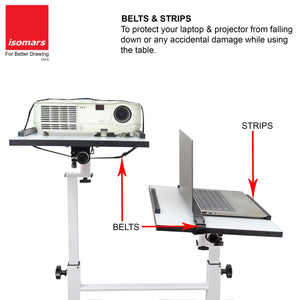 Isomars Sit &Stand 360° 2 Platforms Laptop & Projector User Table Multipurpose Angle Height & 360° Rotation Adjustable Both Side 2 Engineered Wood Board 20" / 50.8 cm x 14" / 35..5 cm (White)