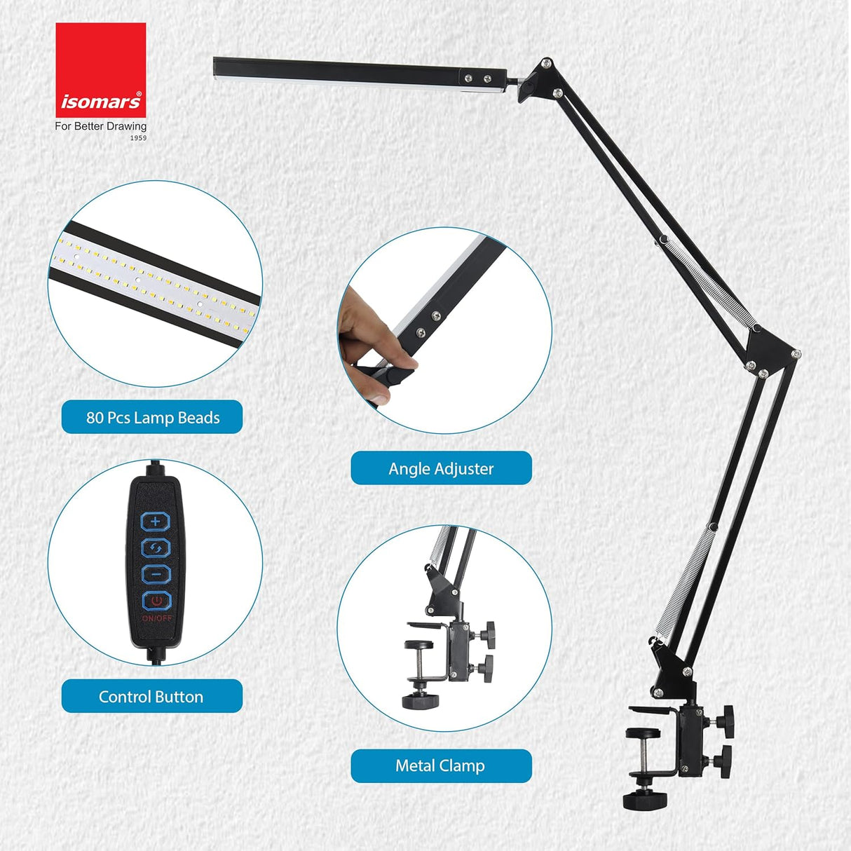 ISOMARS LED Desk Lamp with Adjustable Angle & Clamp | 12 Inch Overhead USB Study Table Light for Desktop, Laptop, Office & Reading | 3 Color Modes, 10 Brightness Levels, Eye Care LED Lamp11