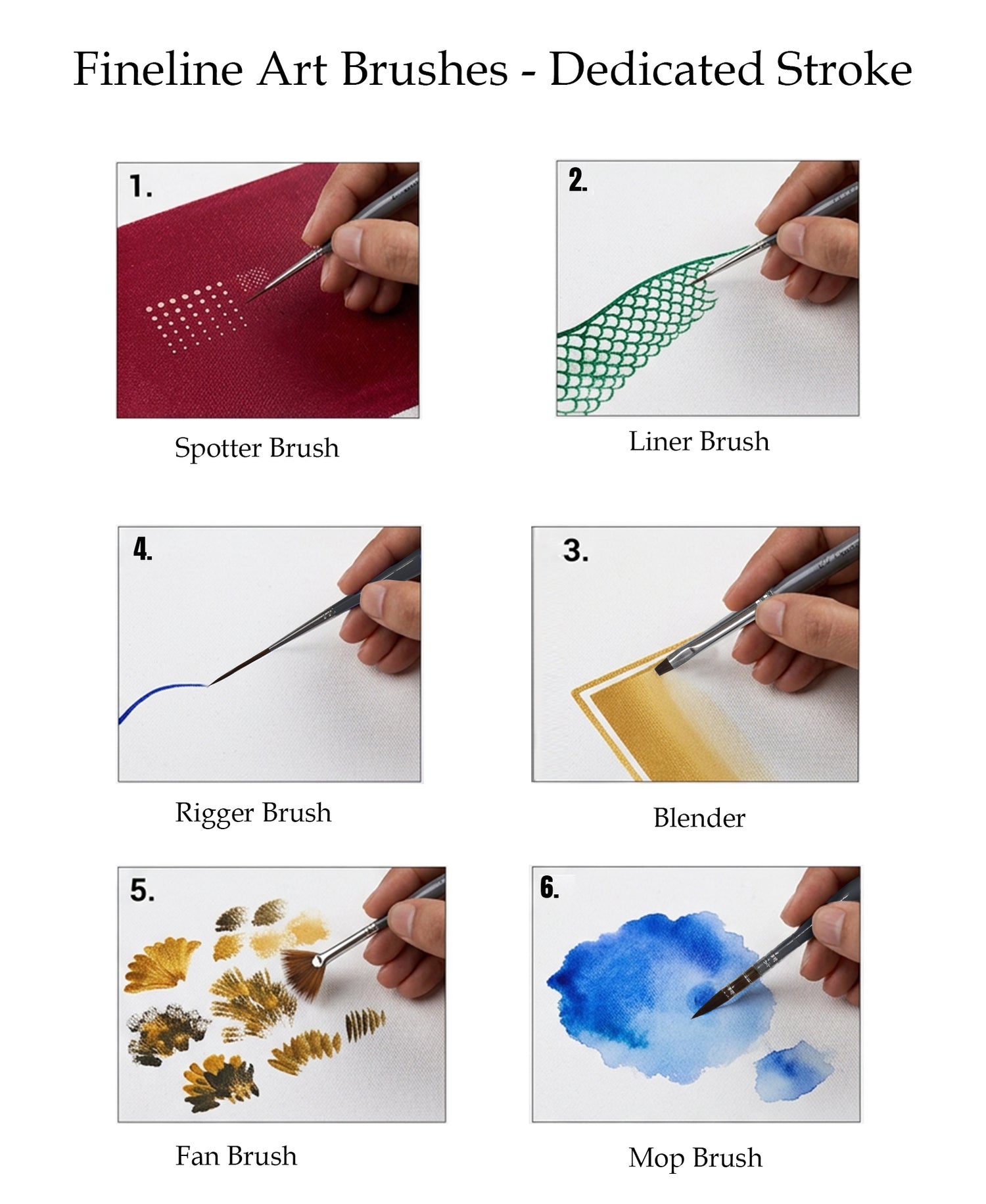Liner Rigger Fan Mop and Spotter Brushes for Precision Creative Techniques