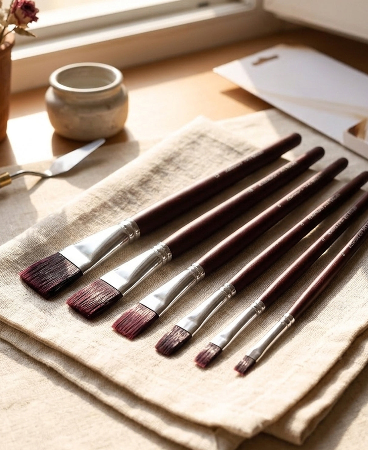 Long Wooden Handle Artist Brush Set For Blending Layering And Background Painting
