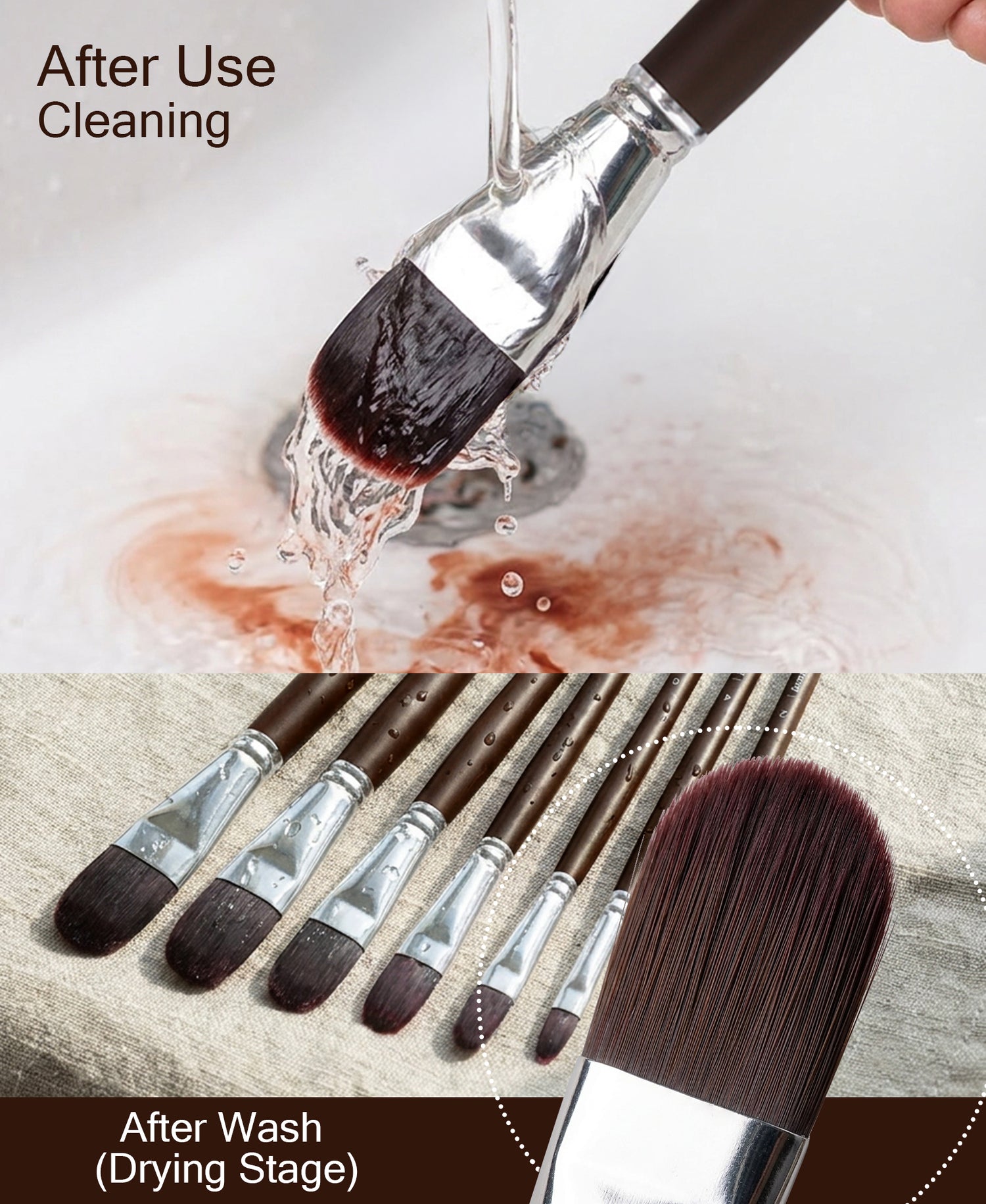 Long Wooden Handle Artist Brush Set For Blending Shading And Floral Painting