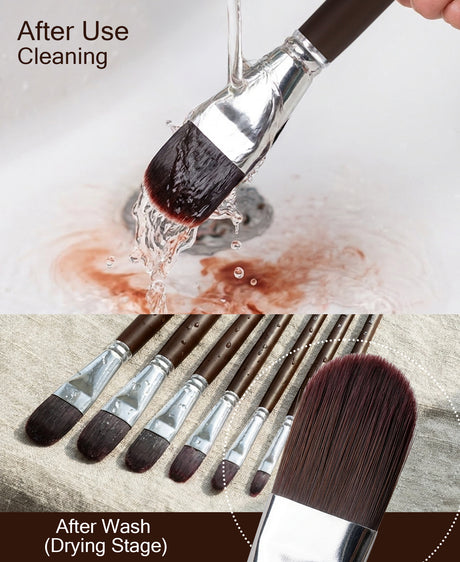 Long Wooden Handle Artist Brush Set For Blending Shading And Floral Painting