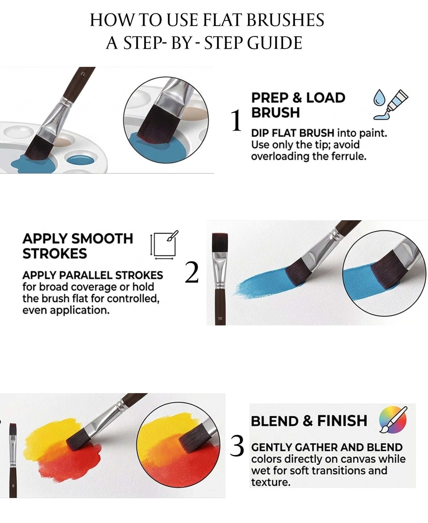 Multi-Size Professional Flat Paint Brushes For Artists Students And Professionals