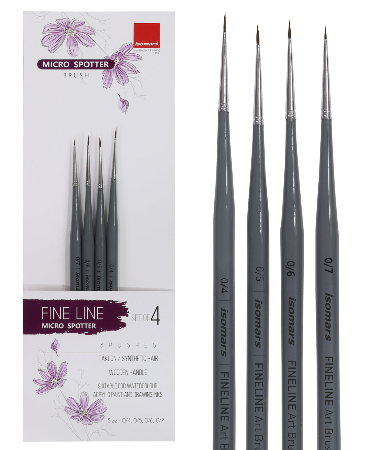 Isomars Fineline Micro Spotter Brush Set Of 4 For Miniature Art And Fine Detailing