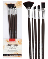 Isomars Studium Extra Long Handle Artist Brush Set Of 5 For Acrylic Watercolor And Oil Painting
