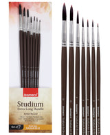 Isomars Studium Extra Long Handle Round Paint Brush Set Of 7 For Acrylic And Watercolor Painting