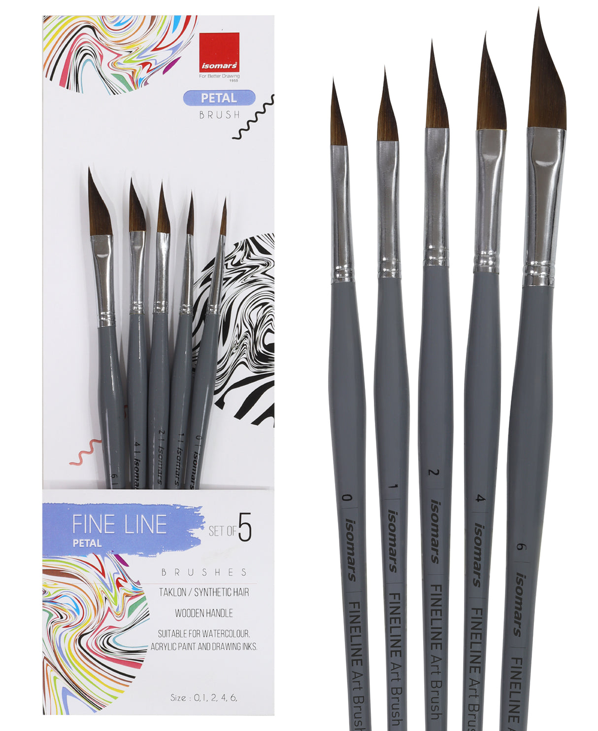 Isomars Fineline Petal Brush Set Of 5 For Floral Watercolor And Acrylic Painting
