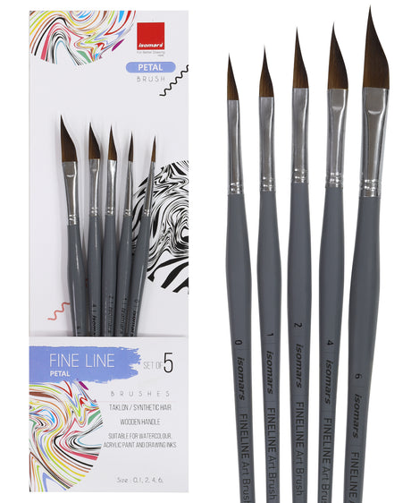 Isomars Fineline Petal Brush Set Of 5 For Floral Watercolor And Acrylic Painting